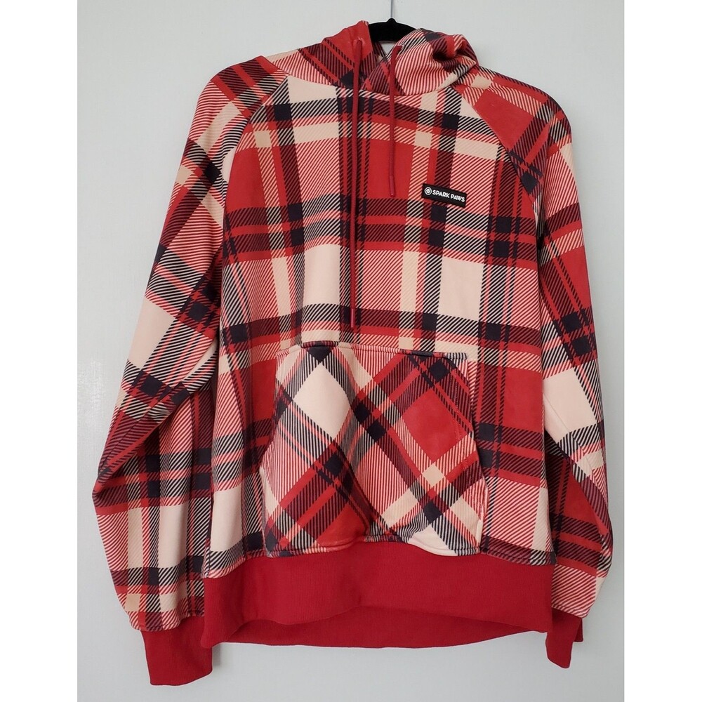 Spark Paws Super Soft Red Black Plaid Hoodie Size L NWT